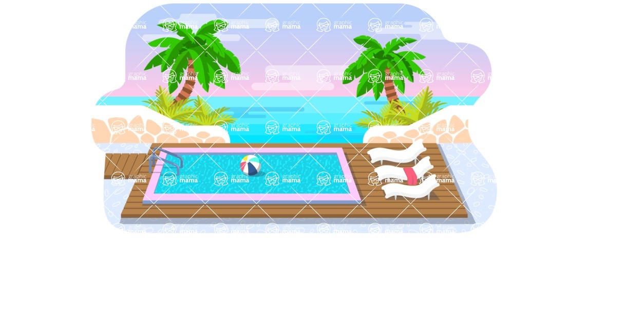Vector Landscape Mega Bundle - Fancy Swimming Pool Vector Background Illustration